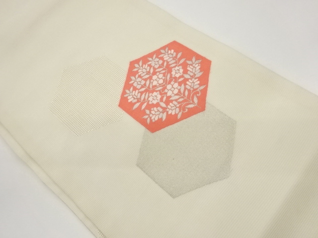 絽亀甲に花唐草模様織出し名古屋帯